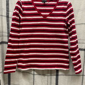 Talbots Red, Black, and White Striped Top